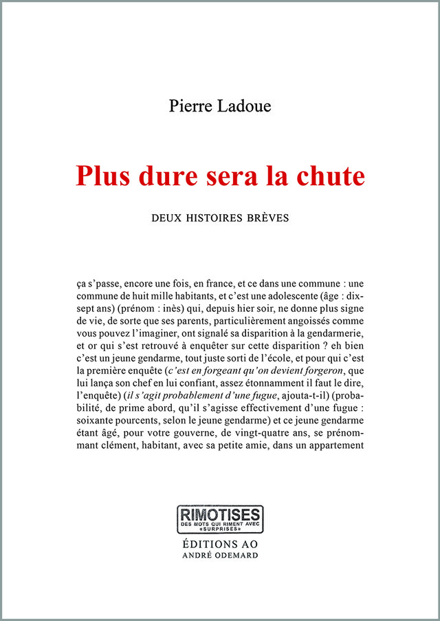 Plus dure sera la chute - Pierre Ladoue - Éditions AO - André Odemard